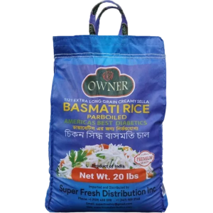 Owner Parboiled Basmati Rice Blue 20 lbs — 1121 Extra Long Grain Creamy Sella Diabetes Friendly