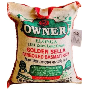 Owner 1121 Extra Long Grain Basmati Rice Green 20 lbs – Premium Elonga 1121 Golden Sella Parboiled Basmati