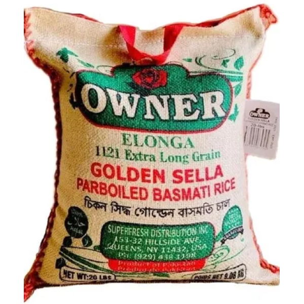 Owner 1121 Extra Long Grain Basmati Rice Green 20 lbs – Premium Elonga 1121 Golden Sella Parboiled Basmati