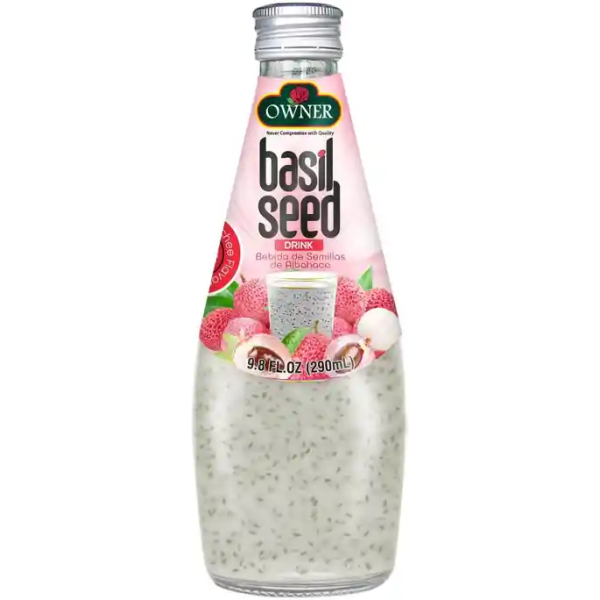 OWNER Basil Seed Drink – Lychee Flavor 390ml can with basil seeds